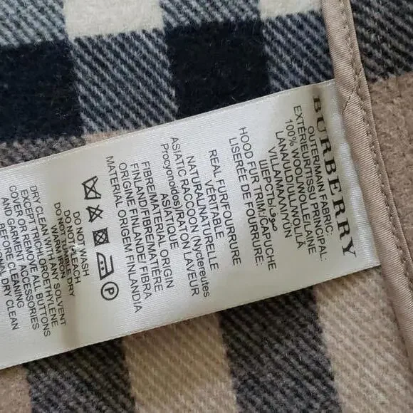 BURBERRY CHECK LINED WOOL TOGGLE DUFFLE COAT WITH FUR TRIMMED HOOD - Picture 9 of 15